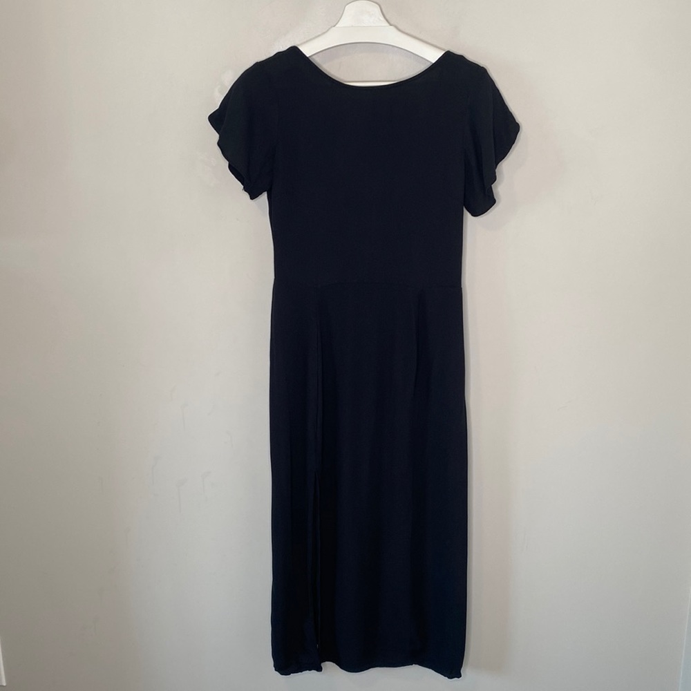 Oak + Fort Black Ruffle Sleeve Back Zip Dress